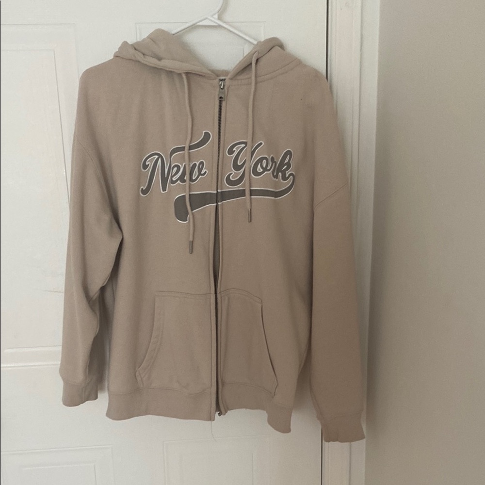 GARAGE beige new york zip up hoodie